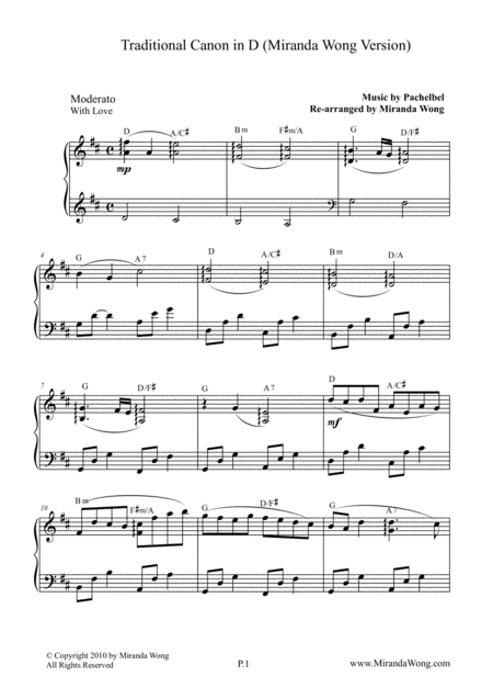 Traditional Canon In D Elegant Version Sheet Music