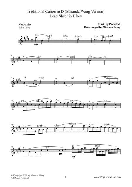 Free Sheet Music Traditional Canon In D Tenor Or Soprano Saxophone Concert Key