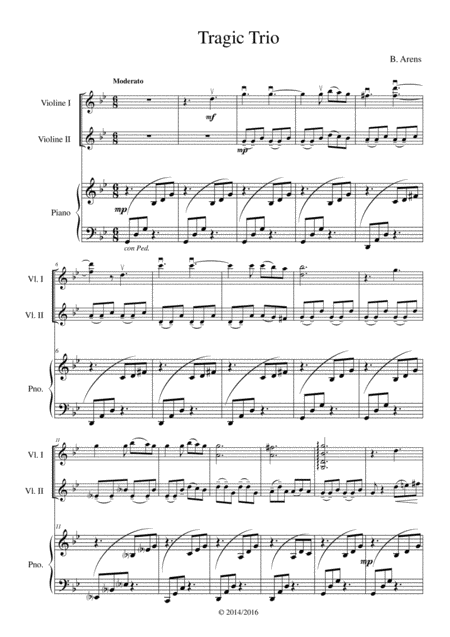 Free Sheet Music Tragic Trio For Two Violins And Easy Piano