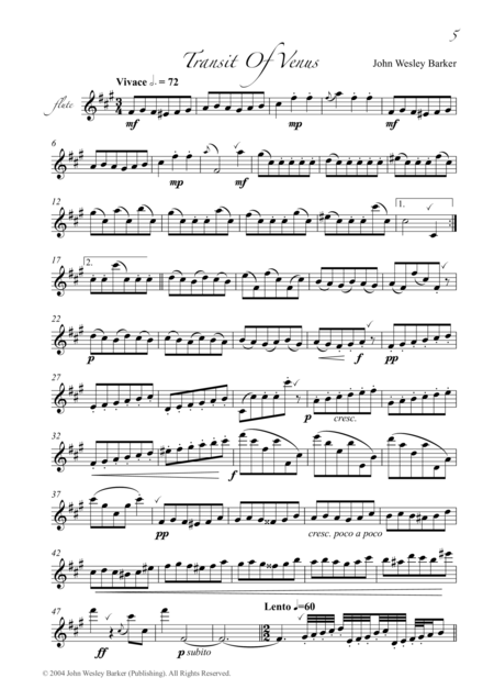 Transit Of Venus For Solo Flute Sheet Music