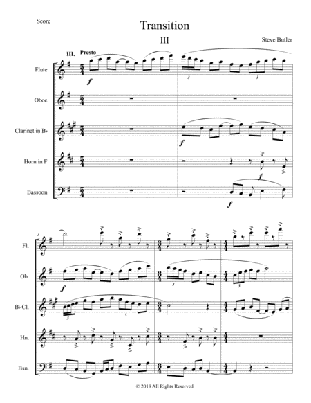 Transition Iii Part Iii Of A 3 Movement Woodwind Quintet Sheet Music