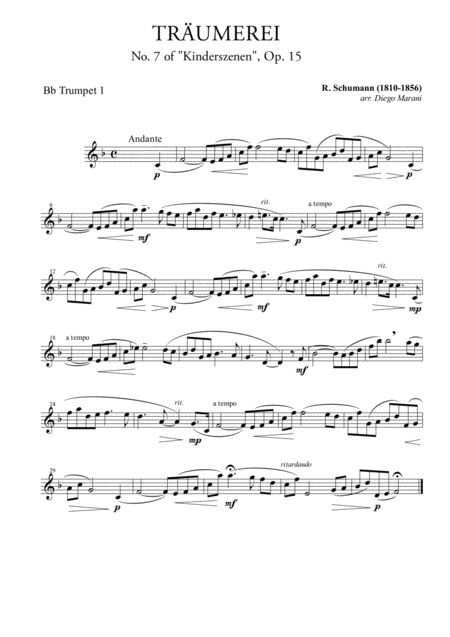 Traumerei From Album For The Young For Brass Quartet Sheet Music