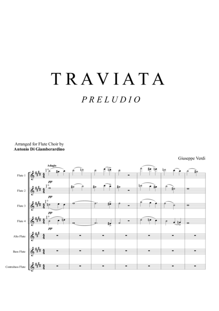 Traviata Preludio Atto I Flute Choir Sheet Music