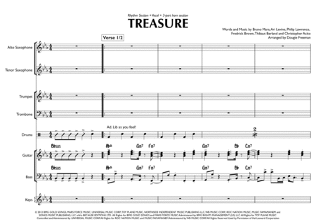 Treasure Bruno Mars Pop Function Band Arrangement Sheet Music