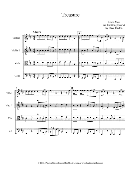 Treasure For String Quartet Sheet Music