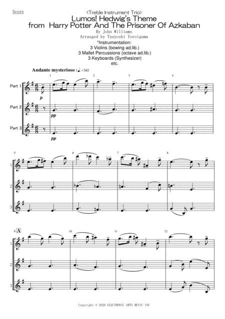 Treble Instrument Trio Lumos Hedwigs From Theme Harry Potter And The Prisoner Of Azkaban Sheet Music