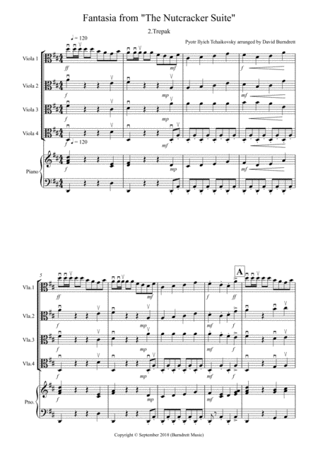 Free Sheet Music Trepak Fantasia From Nutcracker For Viola Quartet