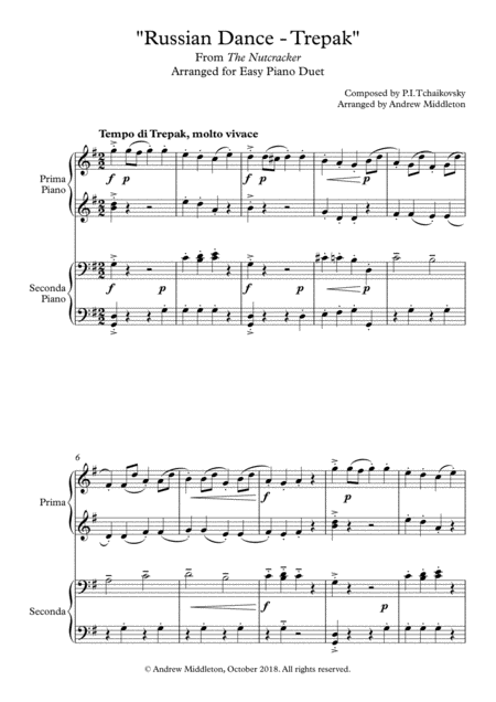 Free Sheet Music Trepak From The Nutcracker For Easy Piano Duet