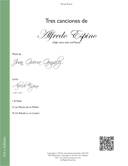 Tres Canciones De Alfredo Espino High Voice Solo Sheet Music