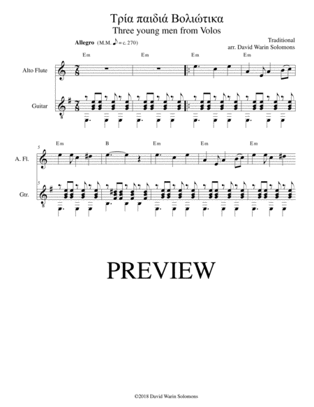 Free Sheet Music Tria Paidia Voliotika Three Young Men From Volos For Alto Flute And Guitar