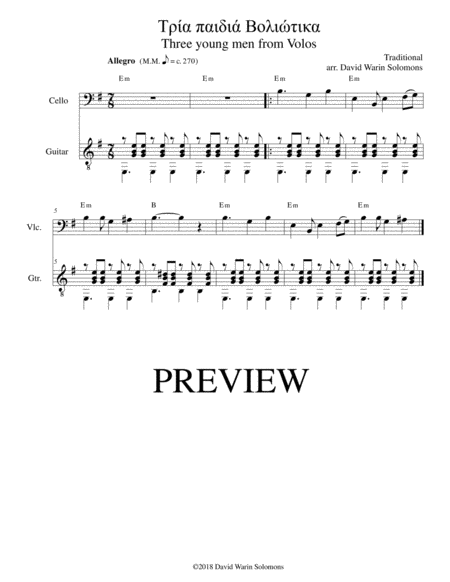 Free Sheet Music Tria Paidia Voliotika Three Young Men From Volos For Cello And Guitar