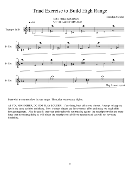 Triad Exercise To Develop Trumpet High Range Sheet Music