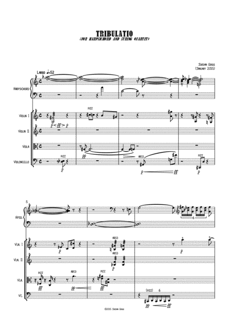 Free Sheet Music Tribulatio For Harpsichord And String Quartet