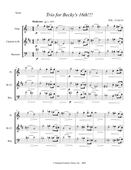 Free Sheet Music Trio For Beckys 16th 2014 For Flute Clarinet And Bassoon