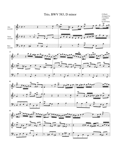 Free Sheet Music Trio For Organ Bwv 583 Arrangement For 3 Recorders