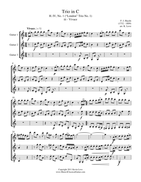 Free Sheet Music Trio In C H Iv No 1 Iii Vivace Guitar Trio Score And Parts