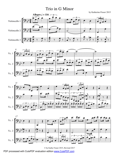 Free Sheet Music Trio In G Minor For Three Cellos
