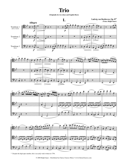 Trio Opus 87 For Three Trombones Sheet Music