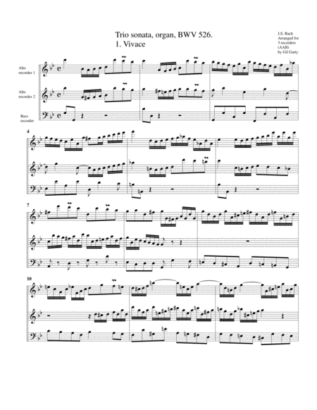 Trio Sonata For Organ No 2 Bwv 526 Arrangement For 3 Recorders Sheet Music