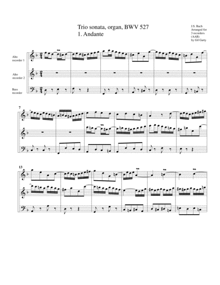 Free Sheet Music Trio Sonata For Organ No 3 Bwv 527 Arrangement For 3 Recorders