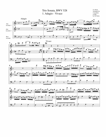 Free Sheet Music Trio Sonata For Organ No 4 Bwv 528 Arrangement For 3 Recorders