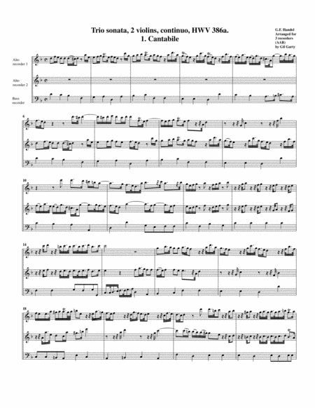 Free Sheet Music Trio Sonata Hwv 386a Op 2 No 1a Arrangement For 3 Recorders