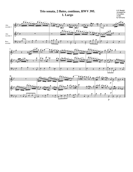 Free Sheet Music Trio Sonata Hwv 395 Arrangement For 3 Recorders