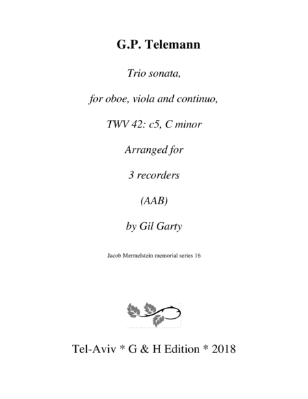 Free Sheet Music Trio Sonata Oboe Viola Continuo Twv 42 C5 C Minor Arrangement For 3 Recorders