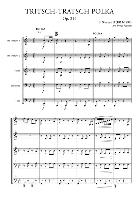 Tritsch Tratsch Polka For Brass Quintet Sheet Music