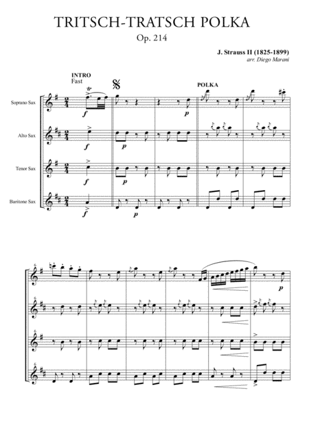 Tritsch Tratsch Polka For Saxophone Quartet Sheet Music