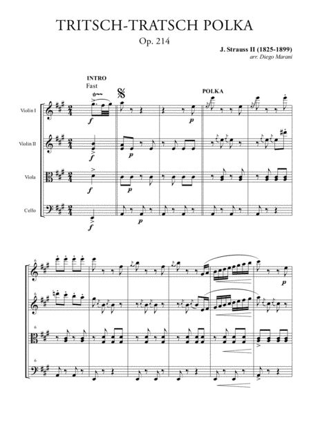 Tritsch Tritsch Polka For String Quartet Sheet Music