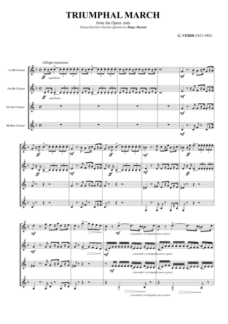 Free Sheet Music Triumphal March For Clarinet Quartet
