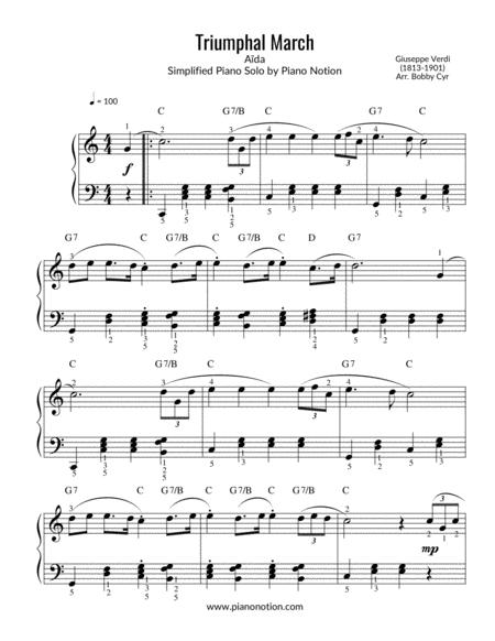 Triumphal March From Ada Simplified Piano Solo Sheet Music