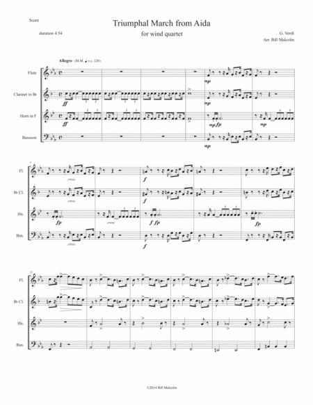 Triumphal March From Aida For Wind Quartet Sheet Music