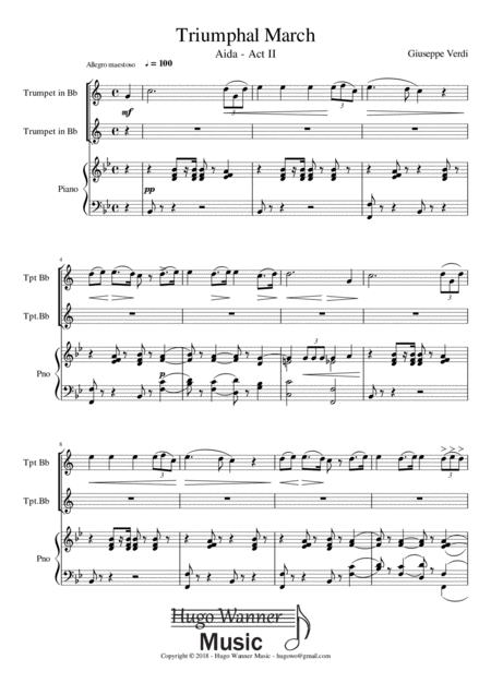 Triumphal March In B Flat Major Aida Act Ii For Trumpet In Bb Sheet Music