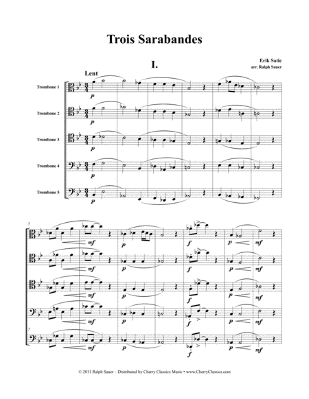 Free Sheet Music Trois Sarabandes For 5 Trombones