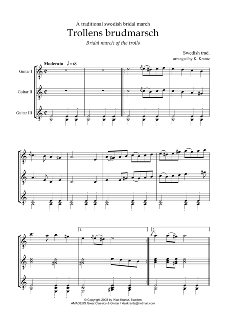 Trollens Brudmarsch Bridal March Of The Trolls For Guitar Trio Sheet Music