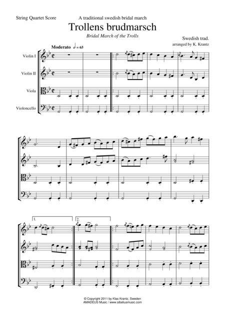 Trollens Brudmarsch For String Quartet Sheet Music