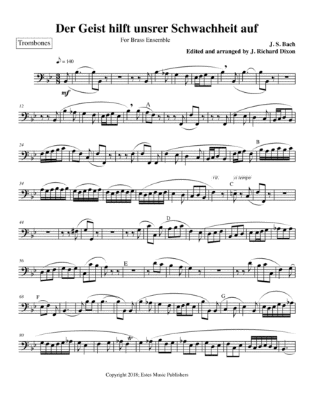 Trombone Part For Der Geist For Brass Sheet Music