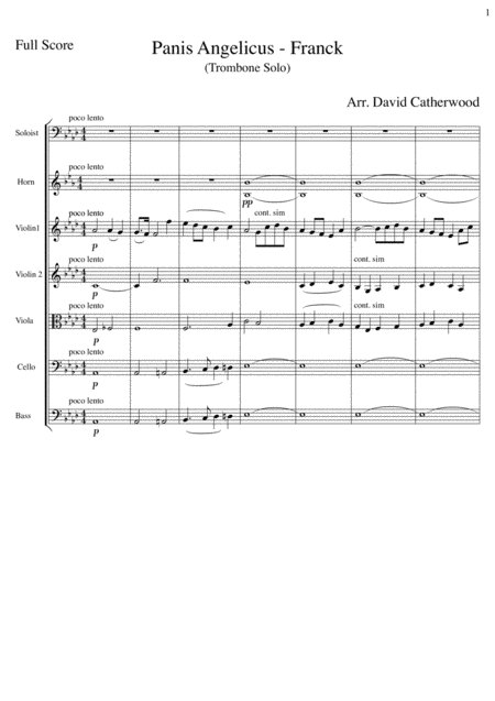 Trombone Solo Panis Angelicus Franck Arr For Trombone And Orchestra By David Catherwood Sheet Music