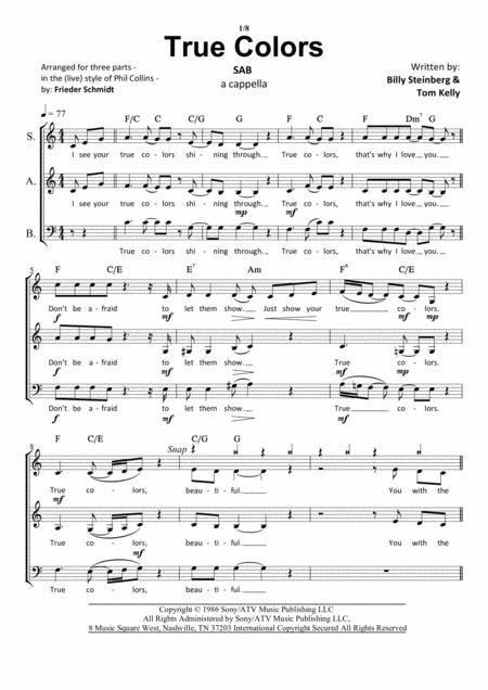 Free Sheet Music True Colors Sab