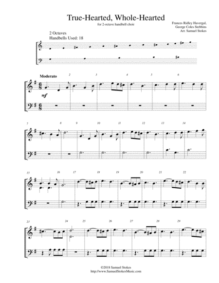 True Hearted Whole Hearted For 2 Octave Handbell Choir Sheet Music