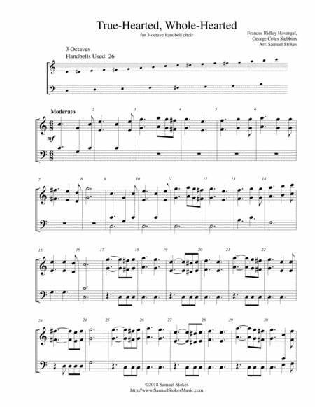 True Hearted Whole Hearted For 3 Octave Handbell Choir Sheet Music