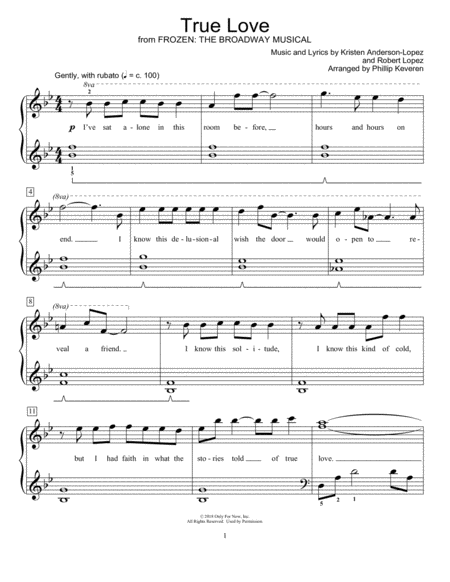 Free Sheet Music True Love From Frozen The Broadway Musical Arr Phillip Keveren