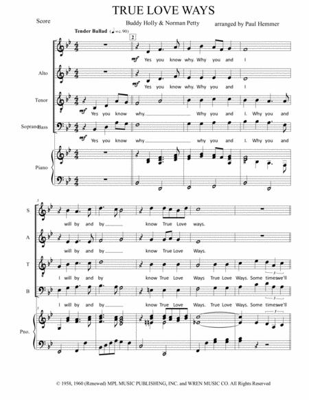 True Love Ways Satb Piano Acc Sheet Music