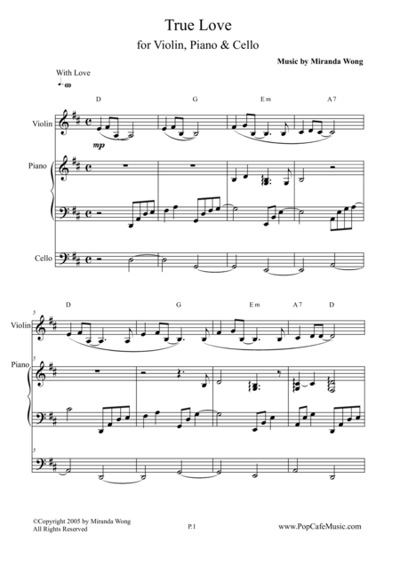 Free Sheet Music True Love Wedding Music For Violin Piano Cello