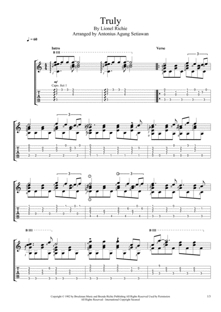 Free Sheet Music Truly Fingerstyle Guitar Solo