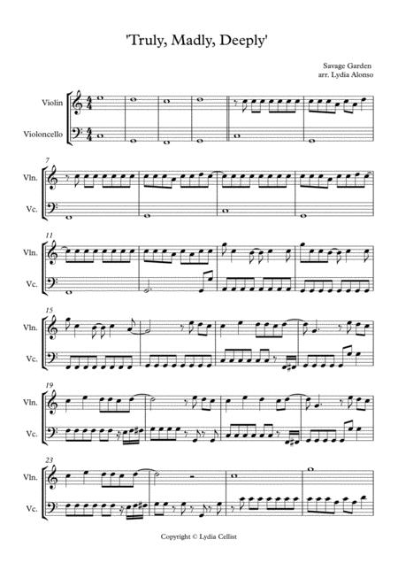 Truly Madly Deeply String Duo Violin And Cello Sheet Music