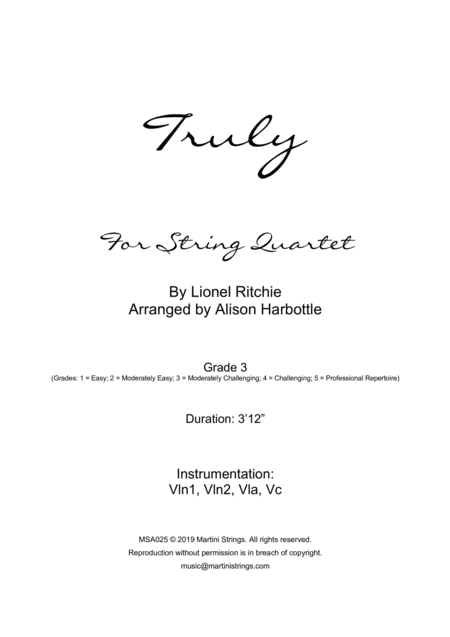 Free Sheet Music Truly String Quartet