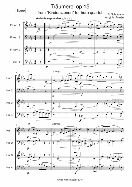 Free Sheet Music Trumerei Horn Quartet